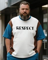 Big & Tall Men's Blue Colorblock Respect Alphabet Print Round Neck Short Sleeve T-Shirt Shorts Suit